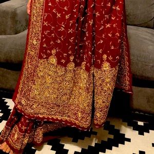 Maroon georgette Wedding saree